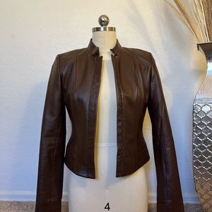 BCBG brown leather jacket size 2